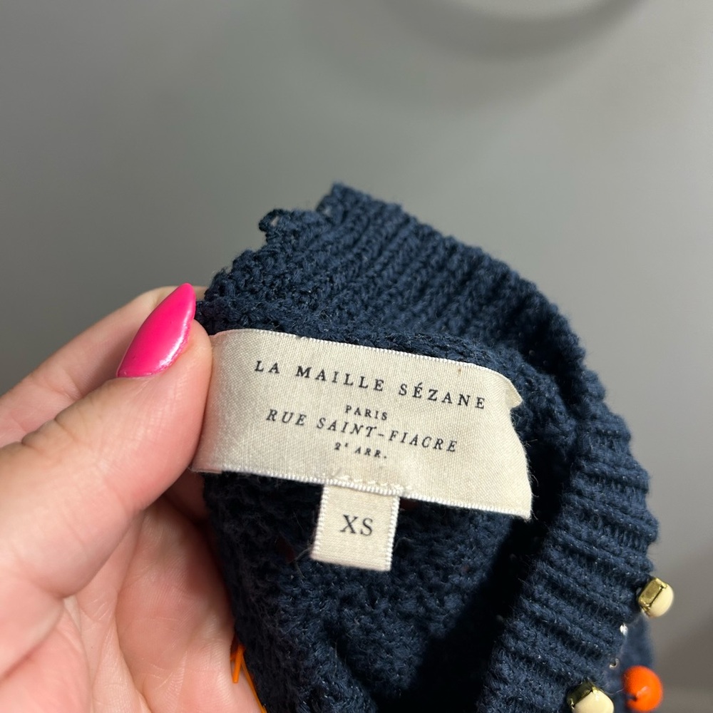 Sezane Dark Blue Sweater with Bright Accents - Picture 6 of 8